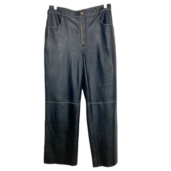 BOD & CHRISTENSEN BLACK CREAM 100% LEATHER EXPOSED SEAMING  STRAIGHT LEG PANTS - Picture 1 of 9